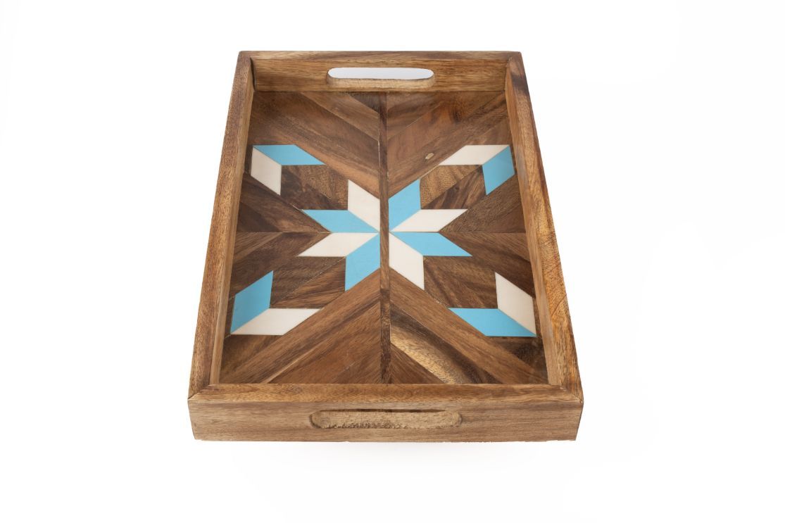 Blue and White Resin Serving Tray