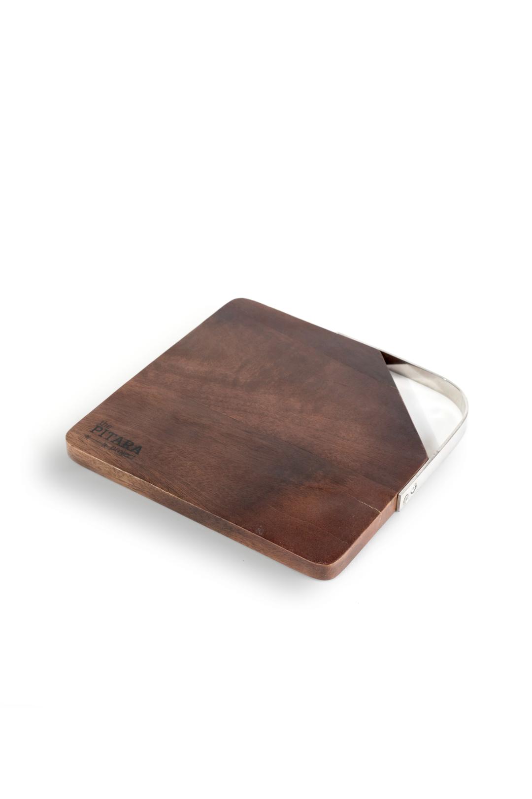 Wooden Cheese Platter Gun Metal with knives