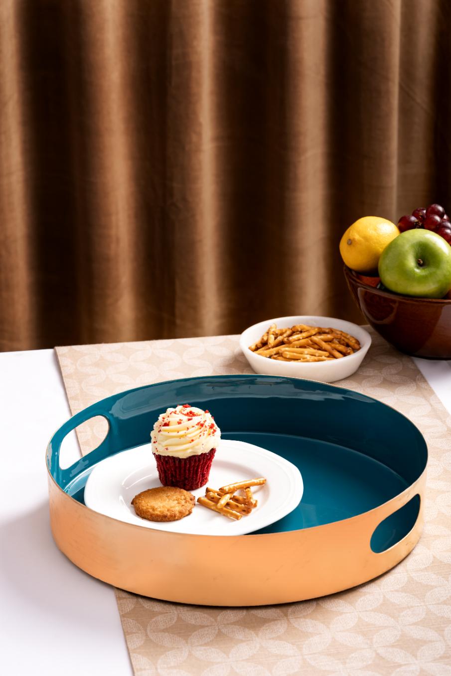 Metal Tray - Solid Blue Round