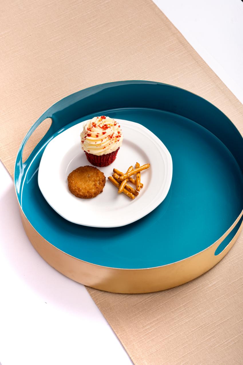 Metal Tray - Solid Blue Round