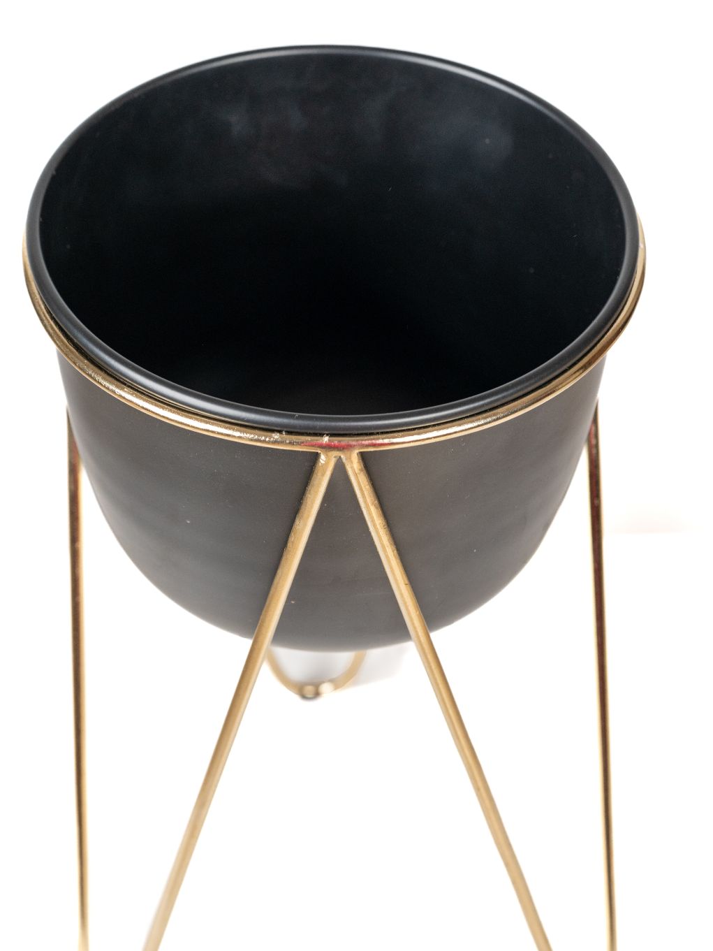 Planter Black Matte with Gold Tripod