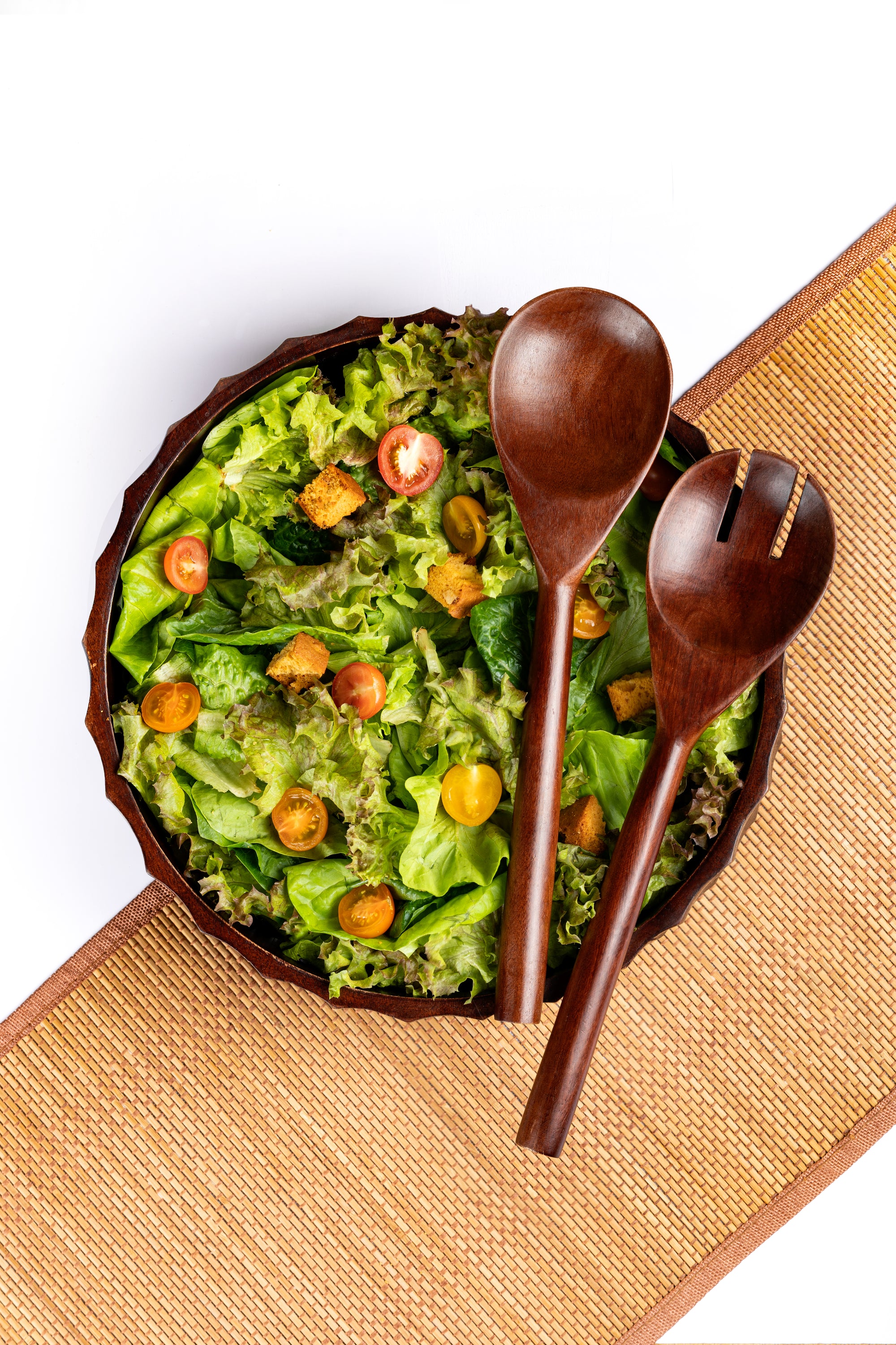 Salad Bowl + Server Set Wooden Honeycomb