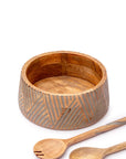 Salad Bowl + Server Set Wooden Vintage Grey