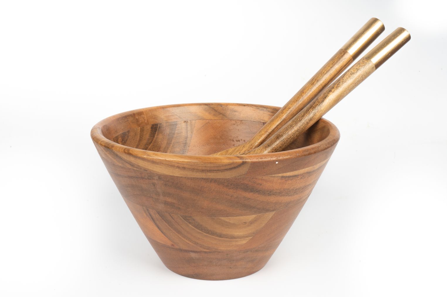 Salad Bowl Tall Natural + Server Set Gold Top