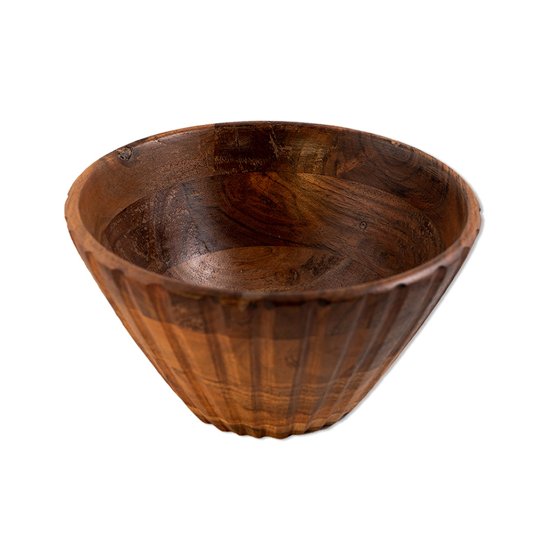 Serving Bowl Wooden Ribbed