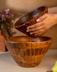 Serving Bowl Wooden Ribbed