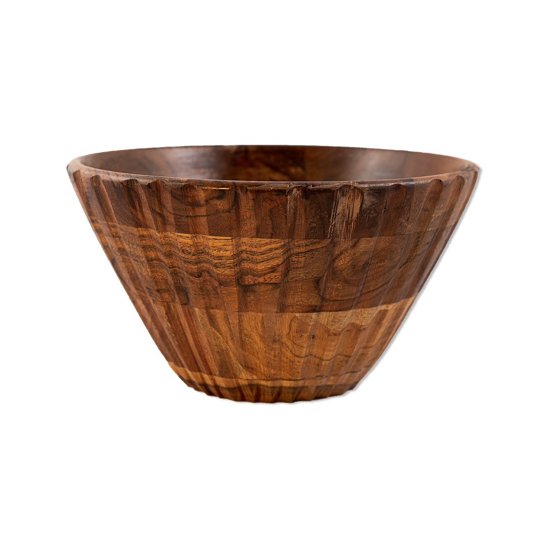 Serving Bowl Wooden Ribbed