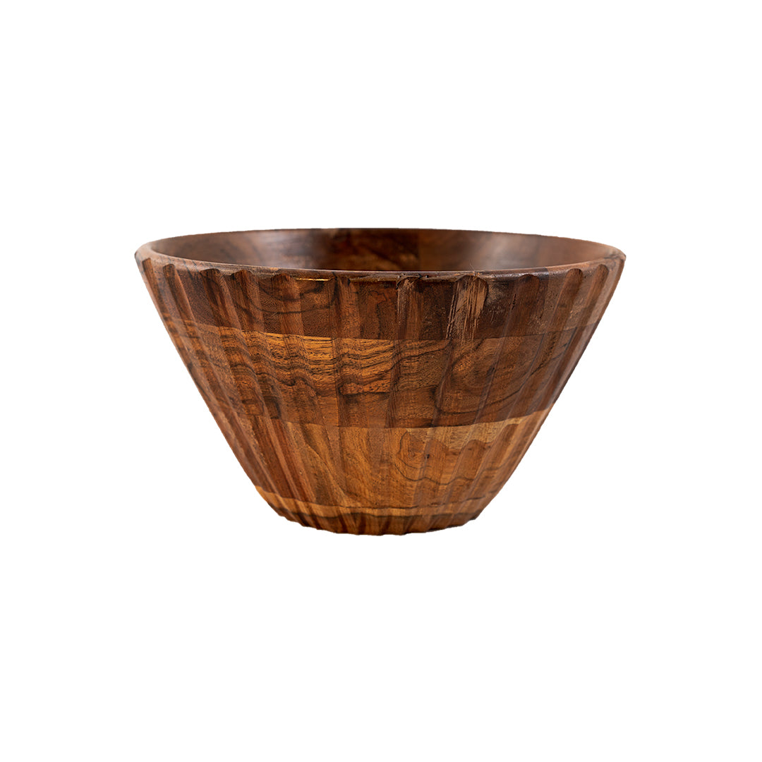 Serving Bowl Wooden Ribbed
