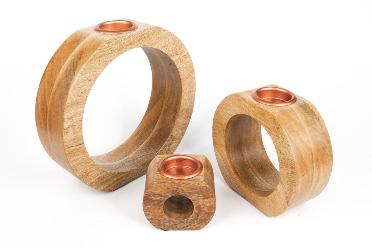 T-Light Holder Wooden Round Hollow