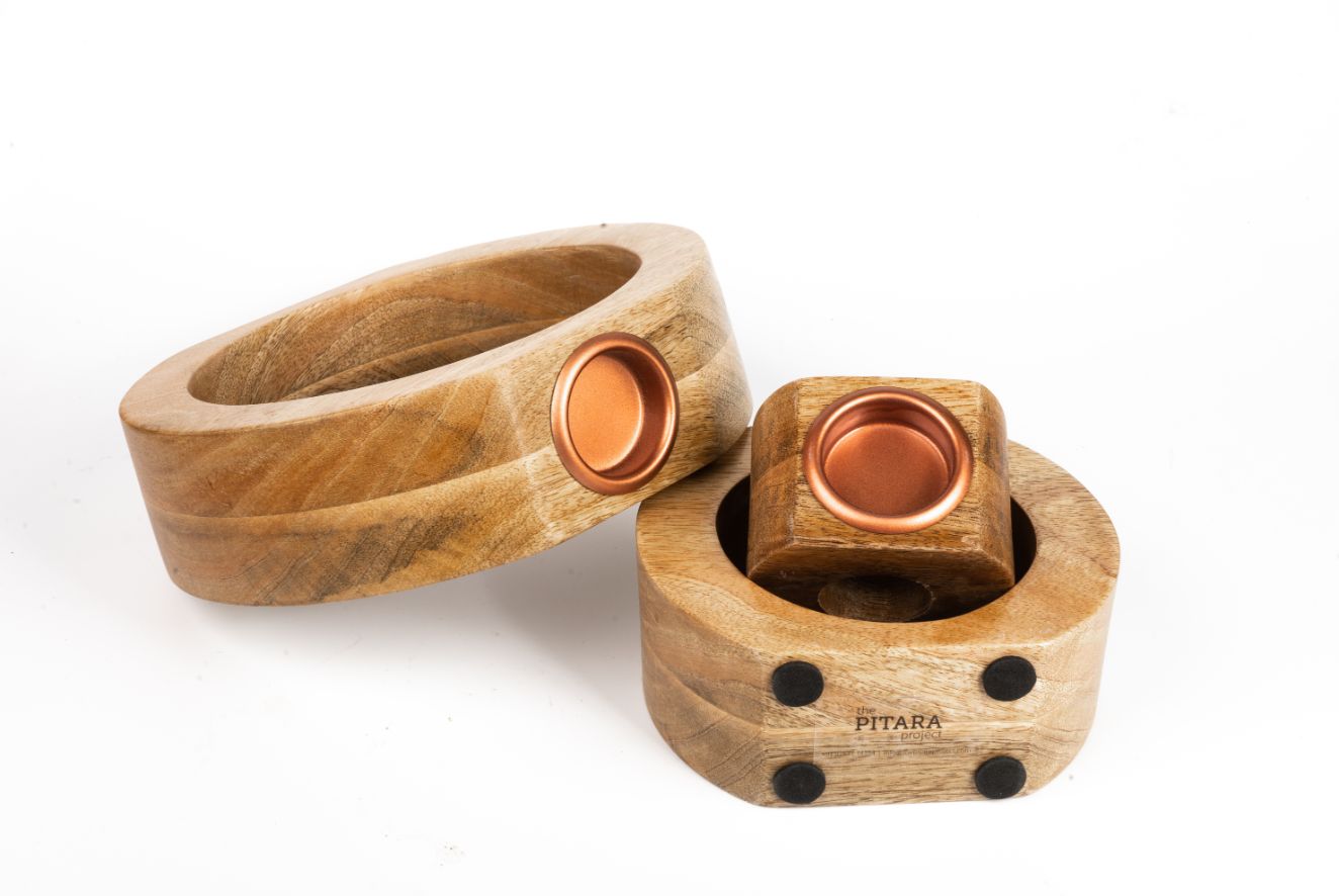 T-Light Holder Wooden Round Hollow