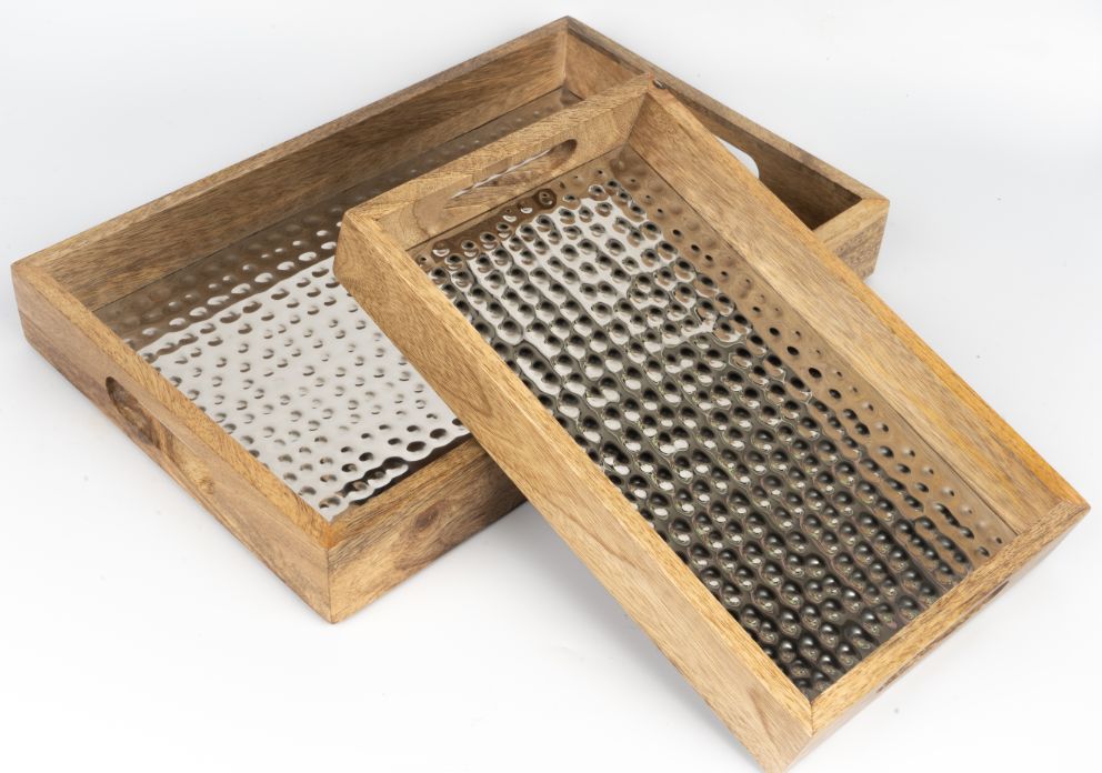 Tray Wooden Hammer Nickel Set of 2