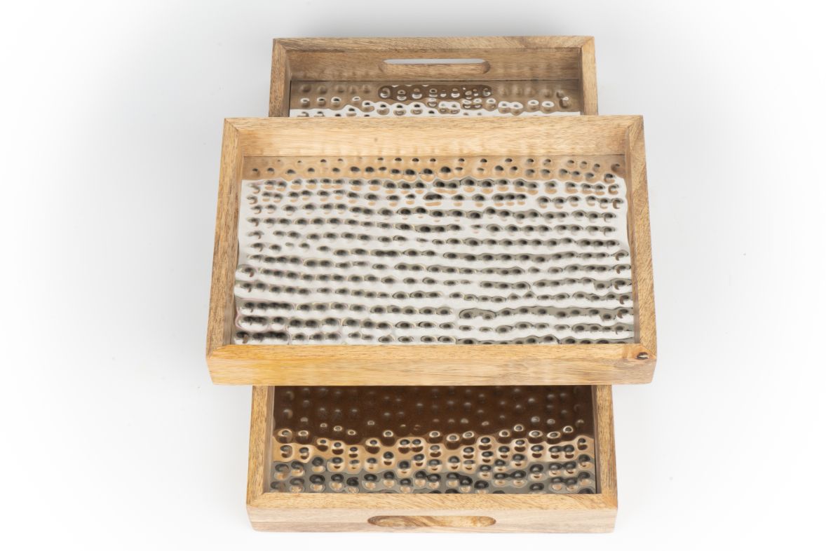 Tray Wooden Hammer Nickel Set of 2