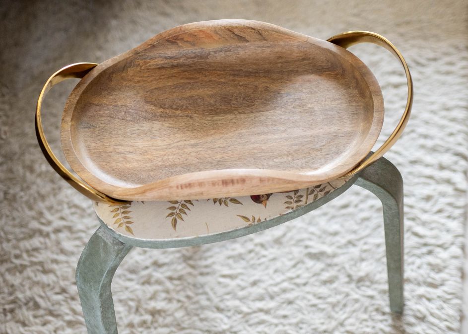 Tray Wooden - Metal Handle - Wave