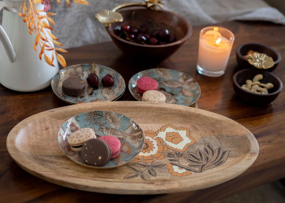 Wooden Platter - Handpainted Floral - Oval