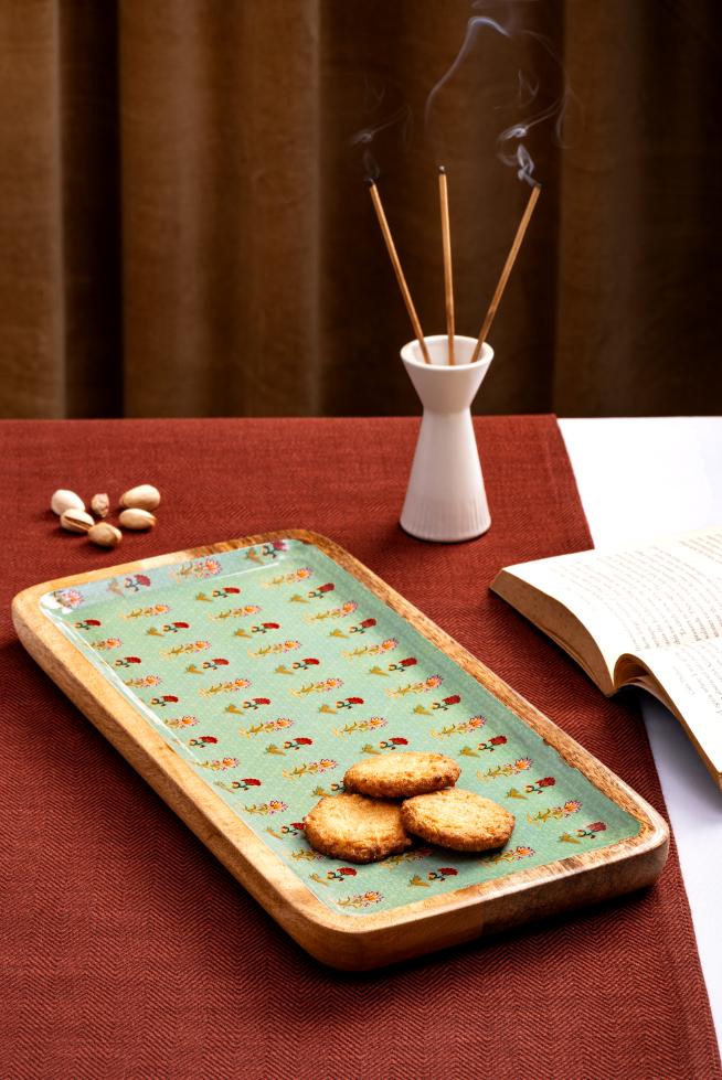 Green Mughal Wooden Serving Platter