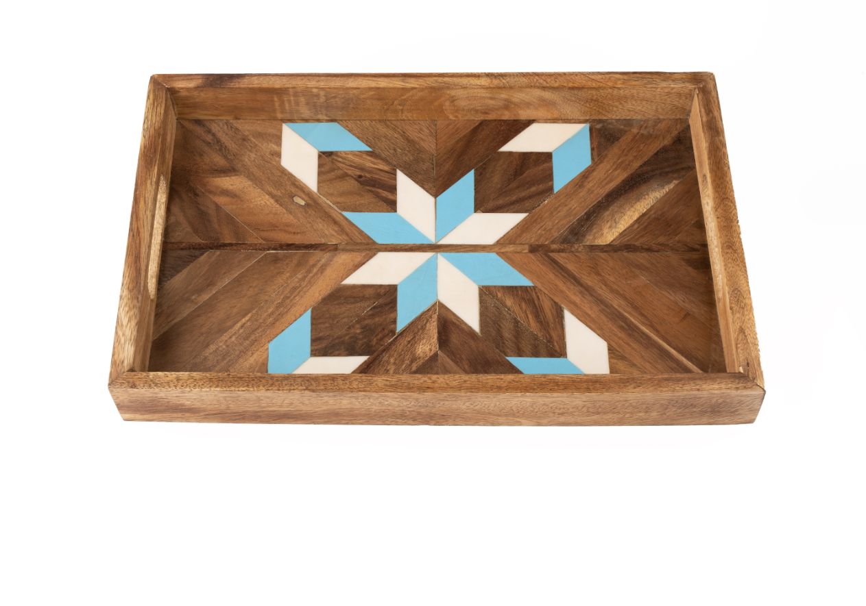 Blue and White Resin Serving Tray
