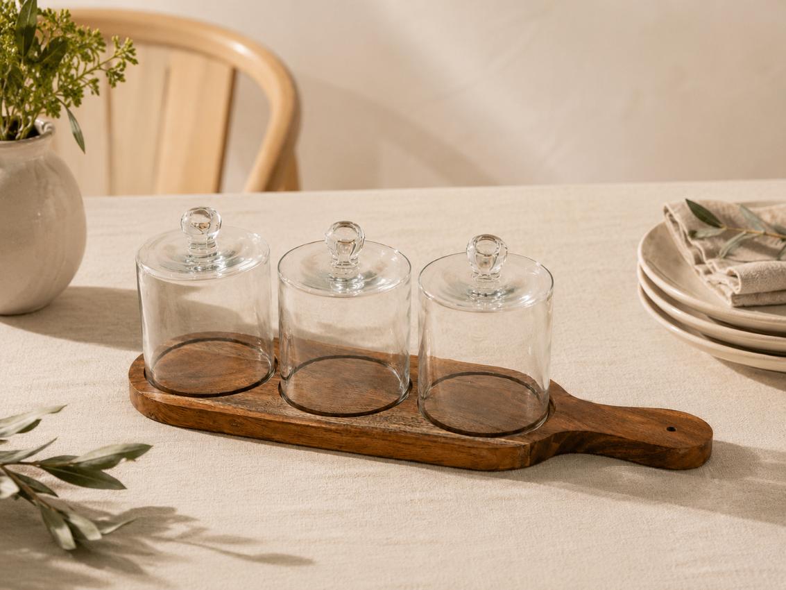Wooden Platter - With Glass Dome