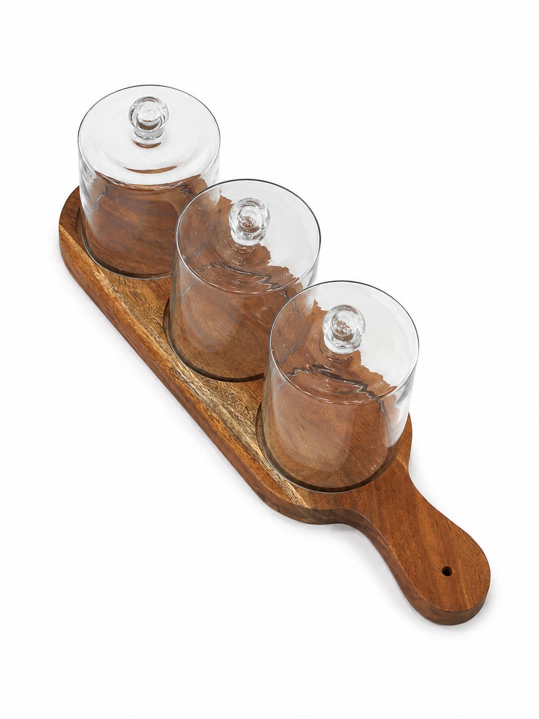 Wooden Platter - With Glass Dome