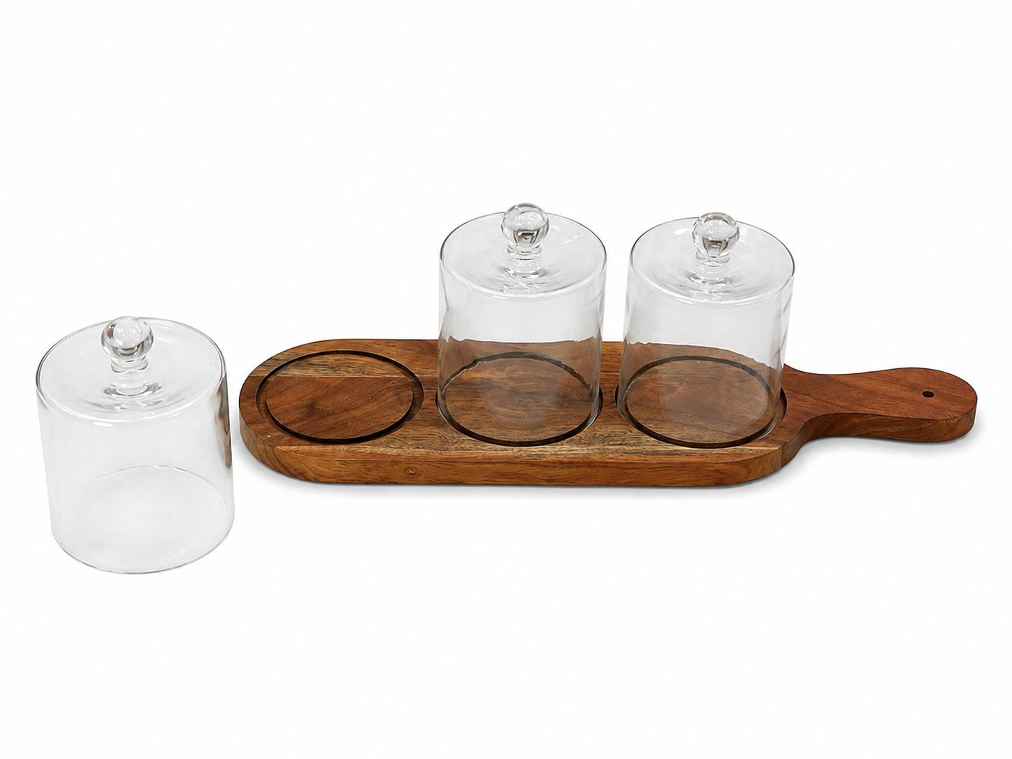 Wooden Platter - With Glass Dome