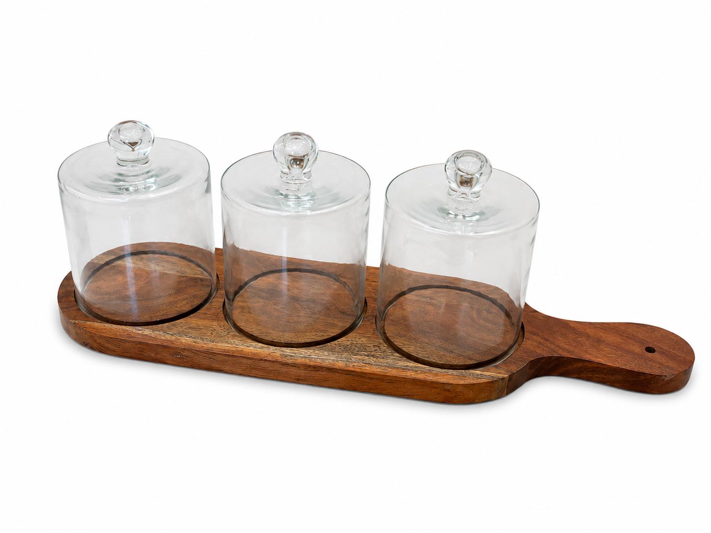 Wooden Platter - With Glass Dome