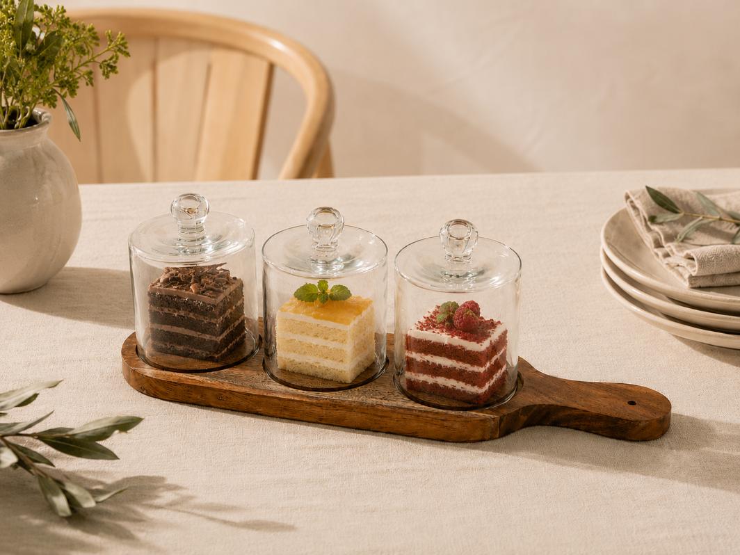 Wooden Platter - With Glass Dome