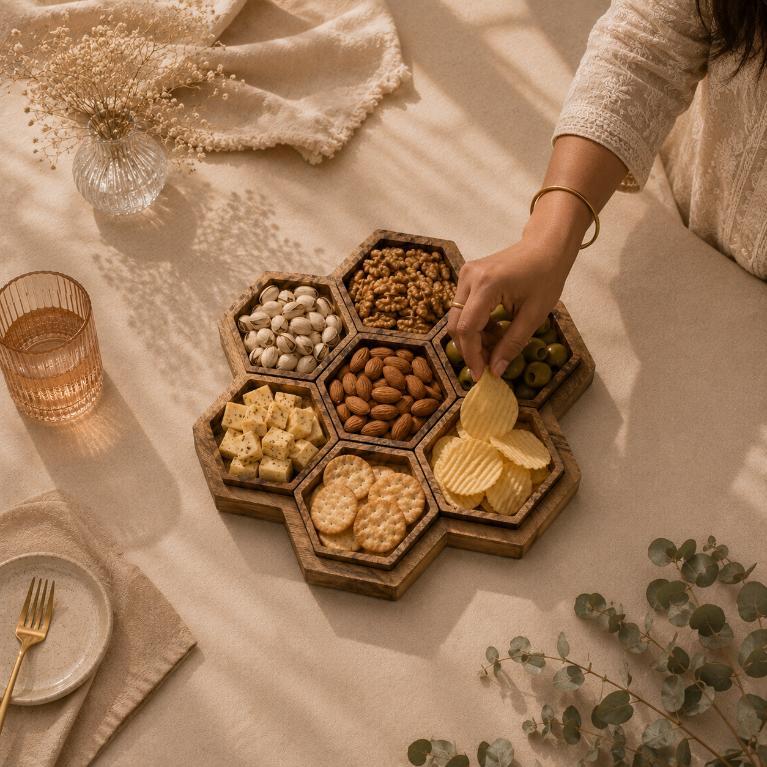 Tray Wooden - Honeycomb