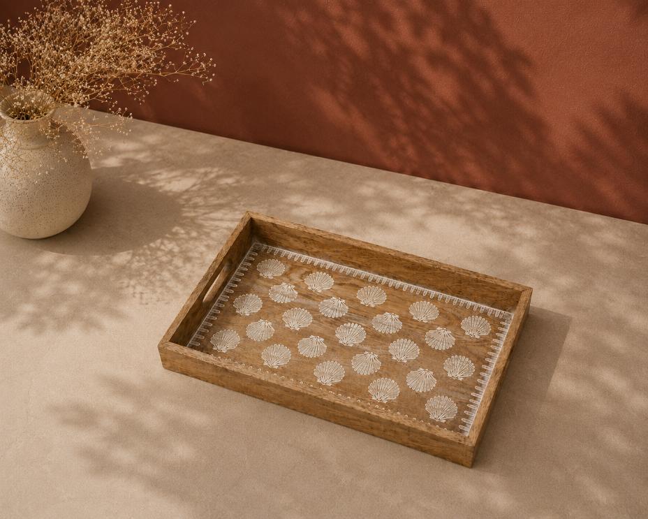 Tray Wooden - Coastal Seashell