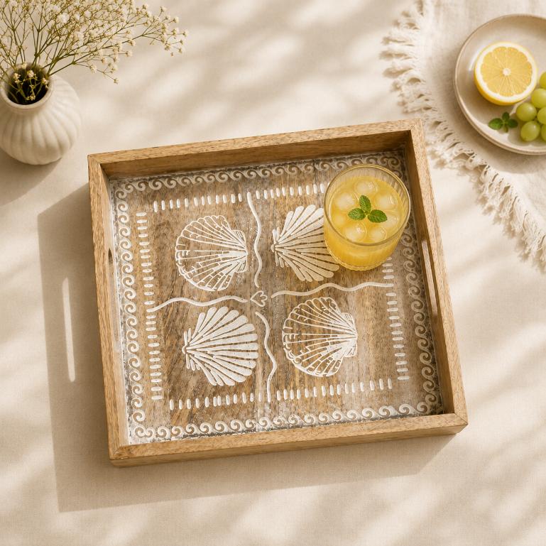 Tray Wooden - Coastal Seashell