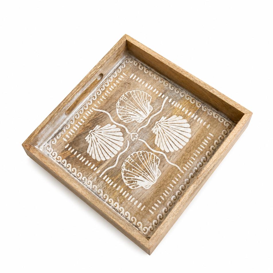 Tray Wooden - Coastal Seashell