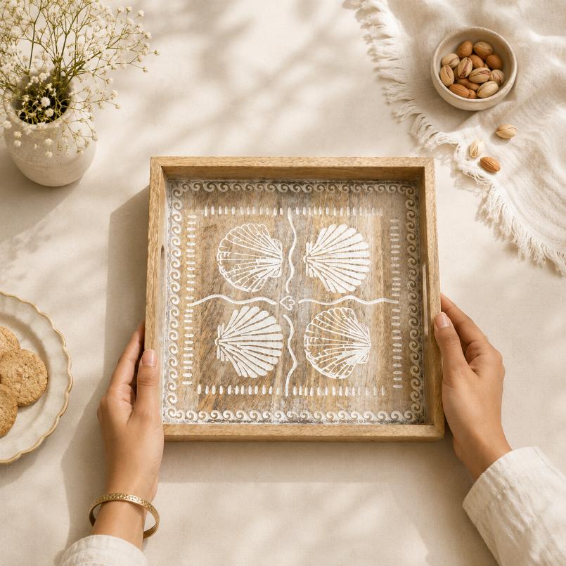Tray Wooden - Coastal Seashell