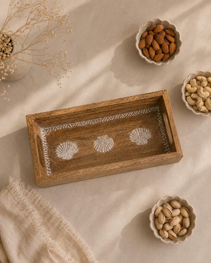 Tray Wooden - Coastal Seashell