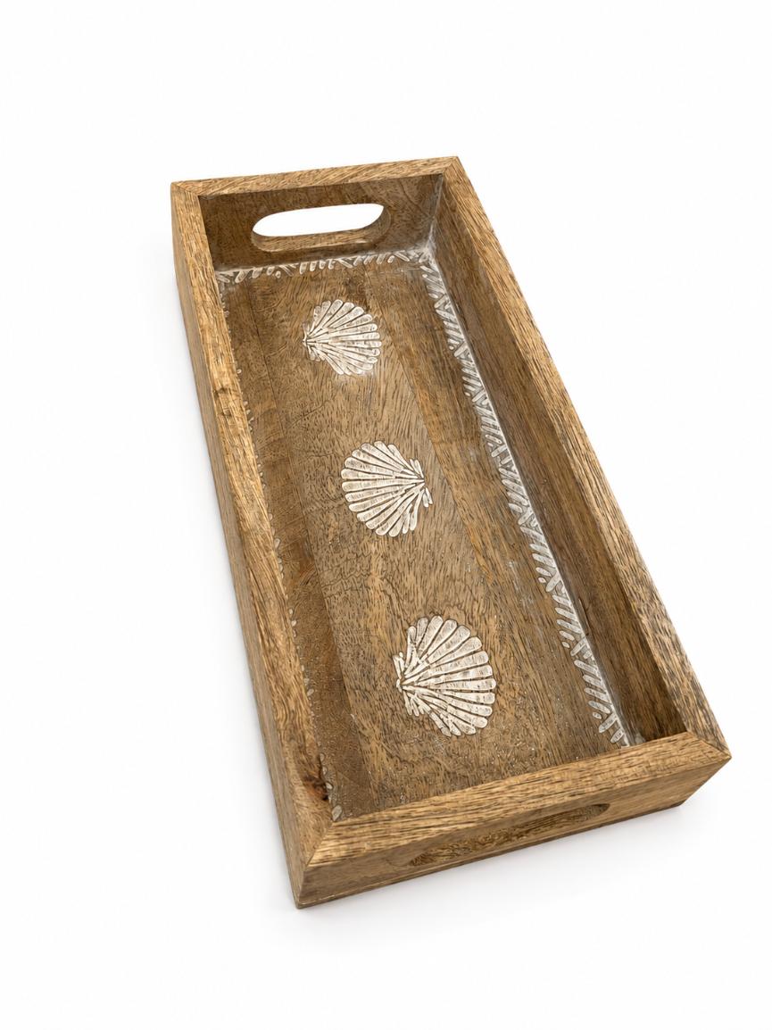 Tray Wooden - Coastal Seashell