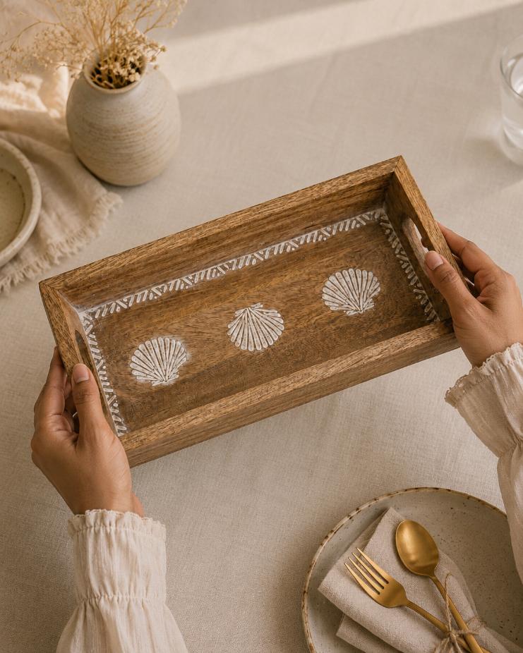 Tray Wooden - Coastal Seashell