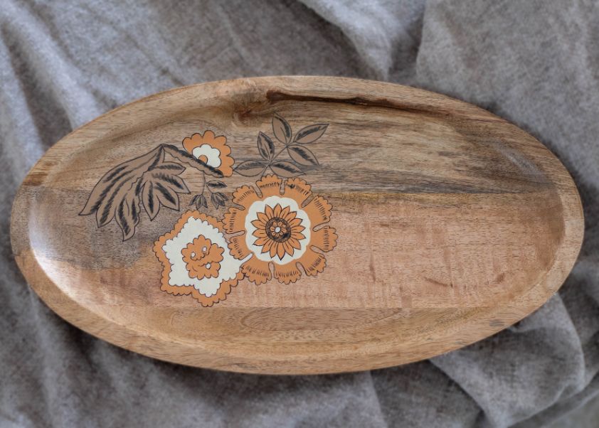 Wooden Platter - Handpainted Floral - Oval