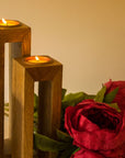 Wooden Tea Light Stand - Hollow - Set of 3